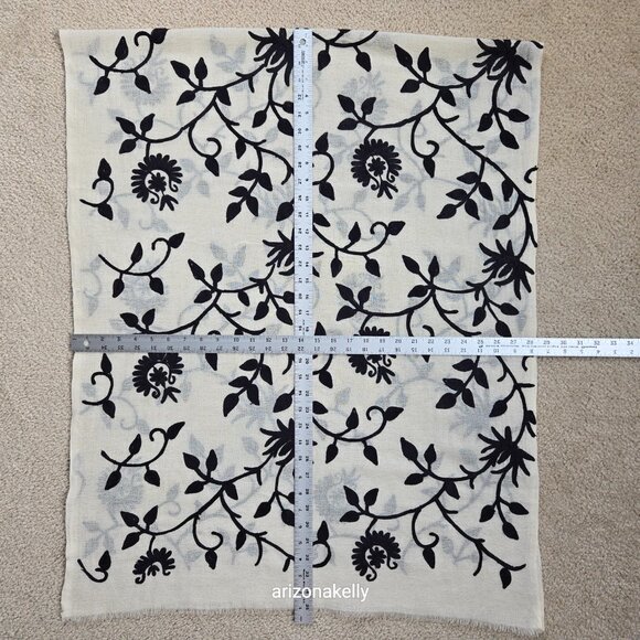 Ivory Wool Scarf with Black Chain Stitch Embroidery - Picture 7 of 14